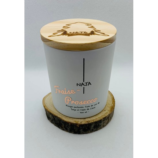 Chandelle cire de soja et noix de coco Naja - FRAISE PROSECCO - Mèche de bois 300 ml (50-60 h)